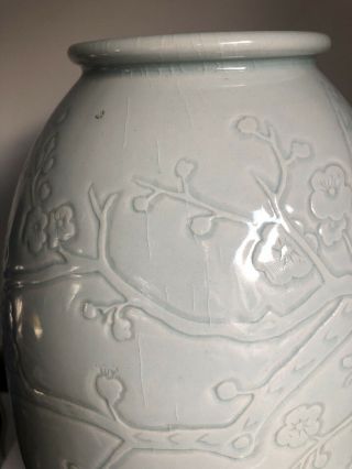 Large Chinese Celadon Porcelain Chicken Vase On Wooden Stand Two Character Mark 9