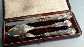Re 1842 Victorian London Christening Set Silver Cutlery Spoon & Fork Plus