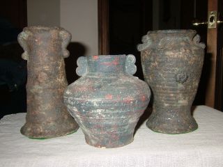 3 Pre - Columbian Narino Carchi Pedestal Pottery Vases,  Vessel Black