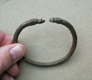 Ancient Viking Bronze Bracelet Tracery " Dragon Heads ".  Really Rare Type