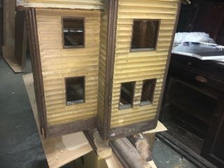 c1910 architectural house model wooden 30” h x 21” d x 28” w mustard & brown 7