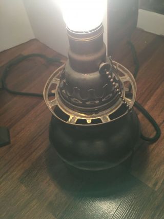 Antique Mission Arts Craft Green Slump Slag Lamp Converted Oil Lamp Base 10
