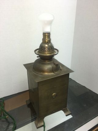 Antique Mission Arts Craft Green Slump Slag Lamp Converted Oil Lamp Base 7