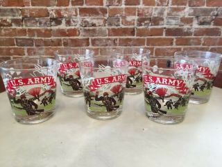 6 Federal Glass Vintage Us Army Military Lowball Drinking Barware Glasses 1940s