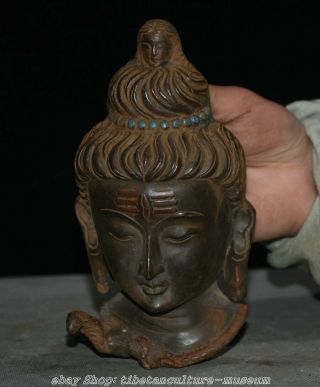 6.  4 " Old Tibet Bronze Painting Guanyin Bodhisattva Head Mask Wall Hanging Statue