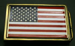 Vintage American Flag Solid Brass Belt Buckle 1983