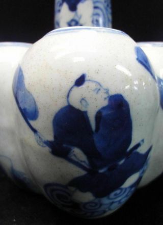Very Fine Old Chinese Blue White Five Tubes Lotus Porcelain Vase 