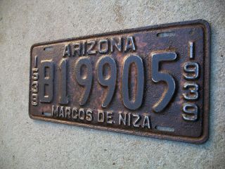 1939 Arizona RARE Marcos DE Niza Metal License Plate,  Arizona History. 6