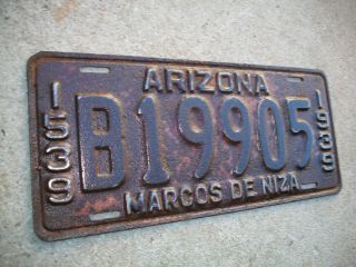 1939 Arizona RARE Marcos DE Niza Metal License Plate,  Arizona History. 7