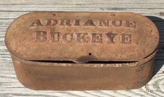 Old Vtg Antique Adriance Buckeye Metal Cast Iron Lid Tractor Farm Rusty Tool Box