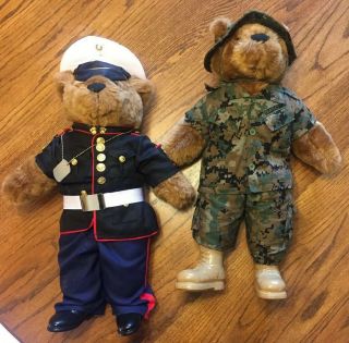2 Large U.  S.  Marine Corps Teddy Bear Vanguard 20 " Military Dress Blues Uniform,