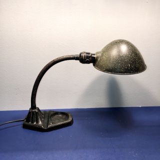 1930’s Industrial Desk Light Table Lamp With Most Of Black Green Patina