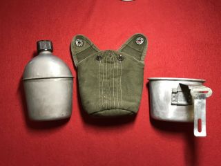 WORLD WAR WW II U.  S.  ARMY CANTEEN,  CUP AND COVER SET DATED 1945 2