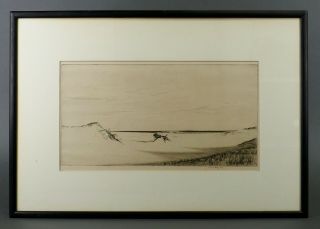 Antique Kerr Eby Sand And Sea Seascape Etching Black And White Minimalist Signed