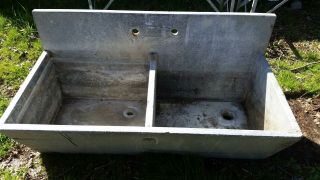 Antique ALBERENE Soapstone Double Basin Slant Front Sink with cast iron legs. 2