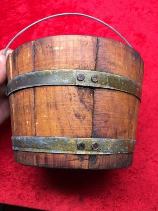 Antique Wood Bucket Pail Farm Primitive Pantry Bucket 5” Tall 4
