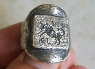Ancient Roman Legionary Solid Silver Ring Legio Vii Claudia Julius Caesar