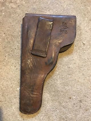 WWI GEORGE LAWRENCE FLAP HOLSTER Marked 14 and 30L 3