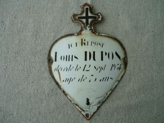 Rare Antique,  Circa 1934 " French,  Cross Top Heart,  Memorial Plaque "