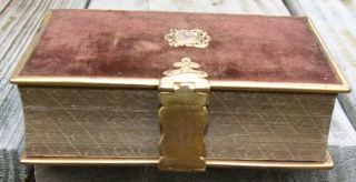 Antique C1880 Bible Brown Felt Cover W / Brass Clasp & Edging Scrolled Gilding