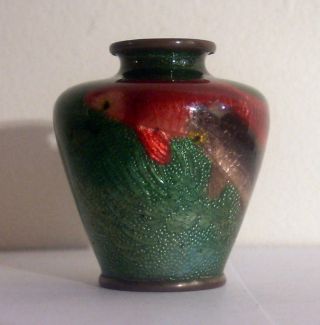 Miniature Japanese Ginbary Cloisonne With Kois Signed