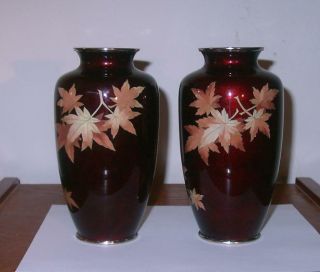 Pair Japanese Meiji Cloisonne Ginbary Ox Blood Signed Sato