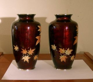 Pair Japanese meiji cloisonne Ginbary ox blood signed Sato 2