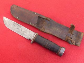 Cattaraugus Usa 6 " Fixed Blade Folding Wwii Leather Fighting Knife