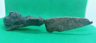 Ancient Roman Dagger With Bronze Lion Handle And Iron Blade - 100 Bc - 17 Cm