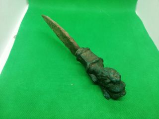 ANCIENT ROMAN DAGGER WITH BRONZE LION HANDLE AND IRON BLADE - 100 BC - 17 cm 4