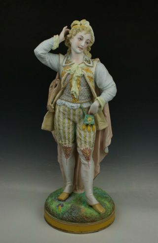 Large 22 " 19c French Porcelain Figurine " Man With Lute " Worldwide