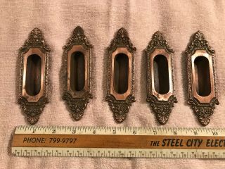 5 Ornate Victorian Cast Iron Pocket Door Pulls,  Copper Wash Finish,  S/h