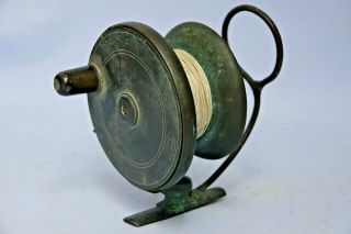 Large Old Brass Fishing Reel By Mallochs - Very Rare - L@@k