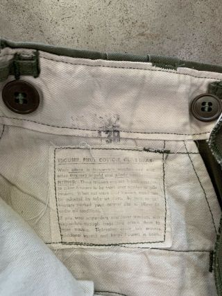 VTG 40s WWII US Army OD Cotton Field Pants 29.  5 Waist Button Fly M43 Selvedge 11