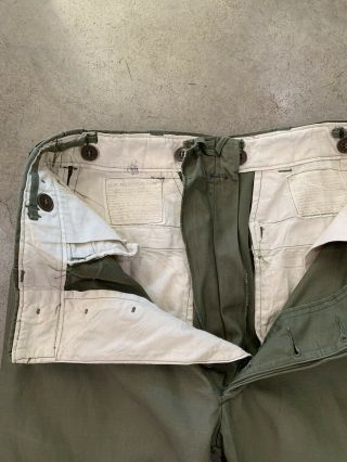 VTG 40s WWII US Army OD Cotton Field Pants 29.  5 Waist Button Fly M43 Selvedge 8