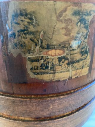 Antique Vintage Primitive Wooden Firkin Sugar Bucket w/ Lid Cover Pegged Handle 3