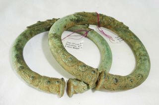 600bc Thai Matching Pair Lop Buri Bronze Bracelets - Excavated (mil)