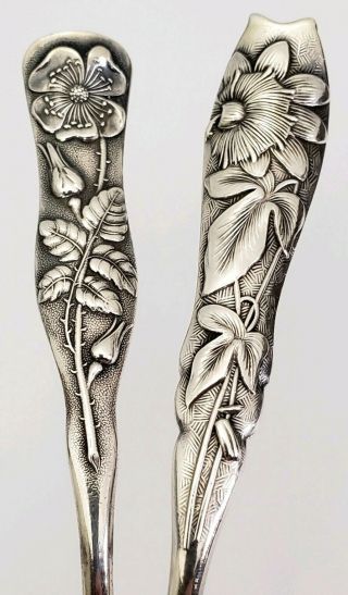 George Shiebler Antique American Art Nouveau Sterling Silver Floral Tea Spoons