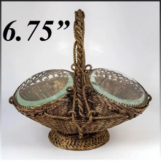 Antique French Napoleon Iii Jewelry Casket,  Box,  Basket,  Beveled Glass Vitrine