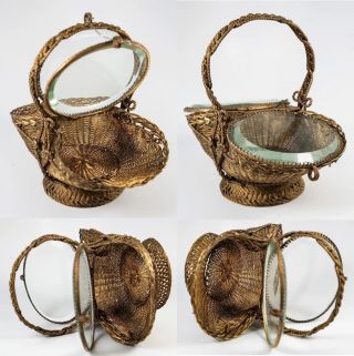 Antique French Napoleon III Jewelry Casket,  Box,  Basket,  Beveled Glass Vitrine 3