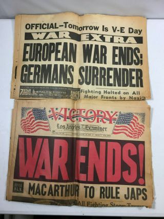 War Ends Ww2 Los Angeles Examiner And Herald Express 1945 Newspapers