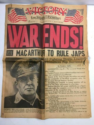 WAR ENDS WW2 Los Angeles Examiner and Herald Express 1945 Newspapers 2