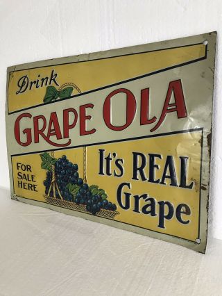 FABULOUS VINTAGE 1940 ' S TIN DRINK GRAPE OLA SODA SIGN 3