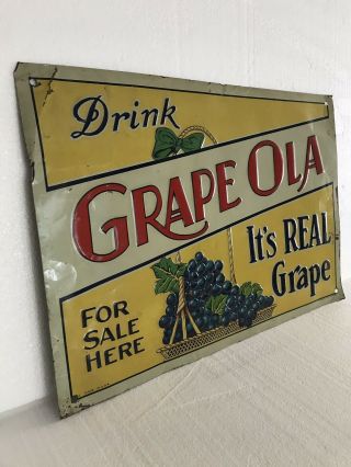 FABULOUS VINTAGE 1940 ' S TIN DRINK GRAPE OLA SODA SIGN 4