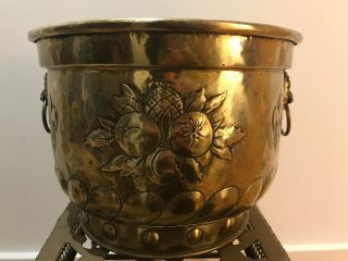 Large Antique Arts & Crafts Embossed Brass Armorial Jardiniere/planter