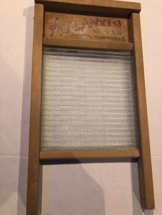Vintage Rare Antique Atlantic No 510 National Glass Wood Washboard Ribbed Glass 10