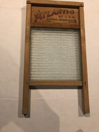 Vintage Rare Antique Atlantic No 510 National Glass Wood Washboard Ribbed Glass 4