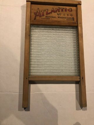 Vintage Rare Antique Atlantic No 510 National Glass Wood Washboard Ribbed Glass 5