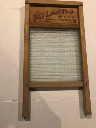 Vintage Rare Antique Atlantic No 510 National Glass Wood Washboard Ribbed Glass 6