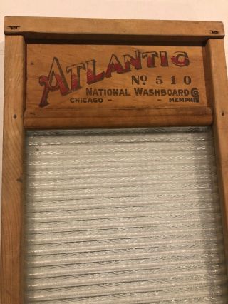 Vintage Rare Antique Atlantic No 510 National Glass Wood Washboard Ribbed Glass 7